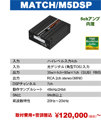 MATCH/M5DSP 5chアンプ内蔵　ハイレゾ　　取付費用+音調整込　120,000円（税別）〜